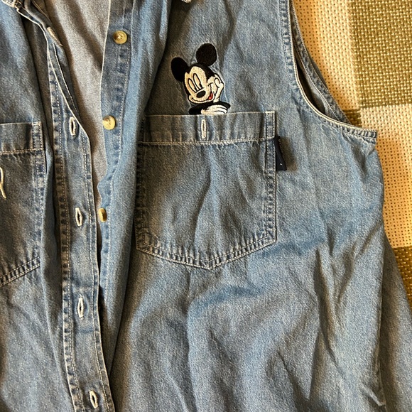 Vintage y2K Disney Mickey Unlimited Mouse denim button down tank shirt size XL - Picture 3 of 5